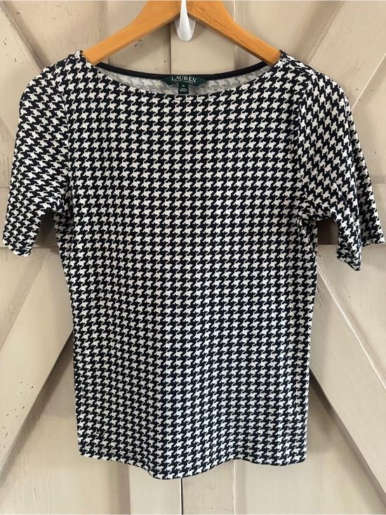 Lauren Ralph Lauren Tops - Lauren Ralph Lauren Houndstooth Top Medium Black White Cotton Knit Shirt